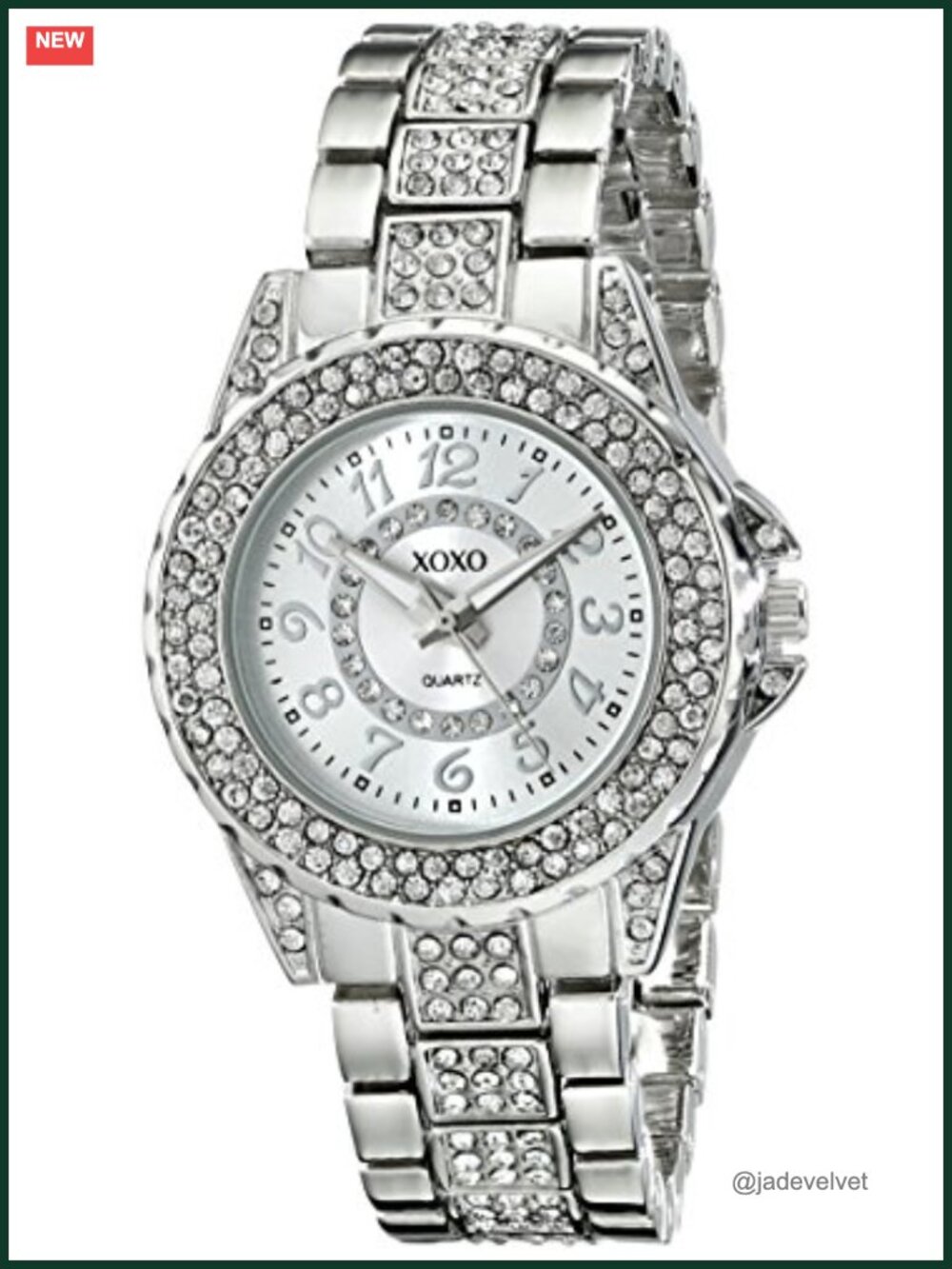 Rhinestone Bracelet Watch Silver-Tone Analog Quartz Crystal Accents